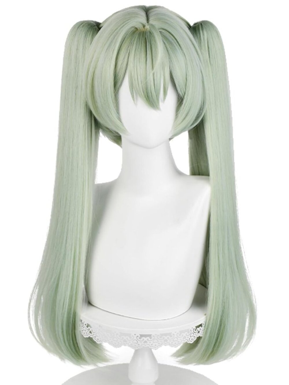 Women's Cyan Twin Tail 39 Inch Cosplay Platinum Blonde Wigs With Side Part Bangs